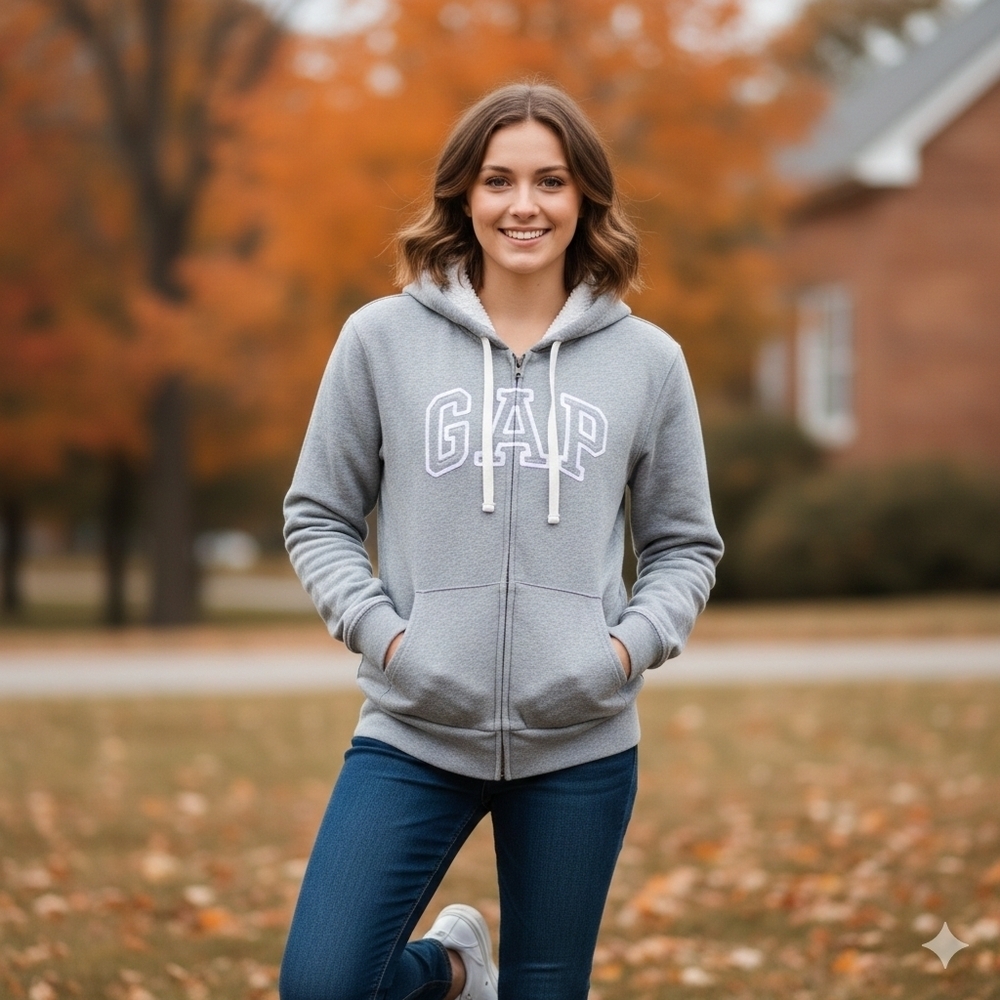 GAP Fyll Zip Women's Gray Hoodie With Sherpa Lining Size XS